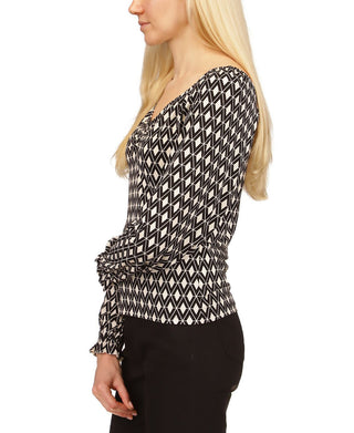 Michael Kors Women's Rouched Mod Print Top White Size Medium