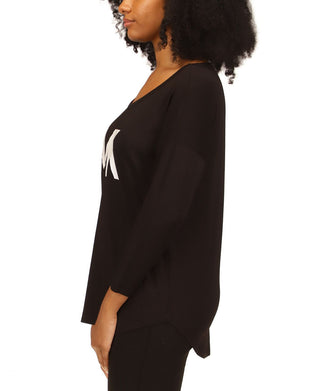 Michael Kors Women's Scoop Neck Logo T-Shirt Black Size Large
