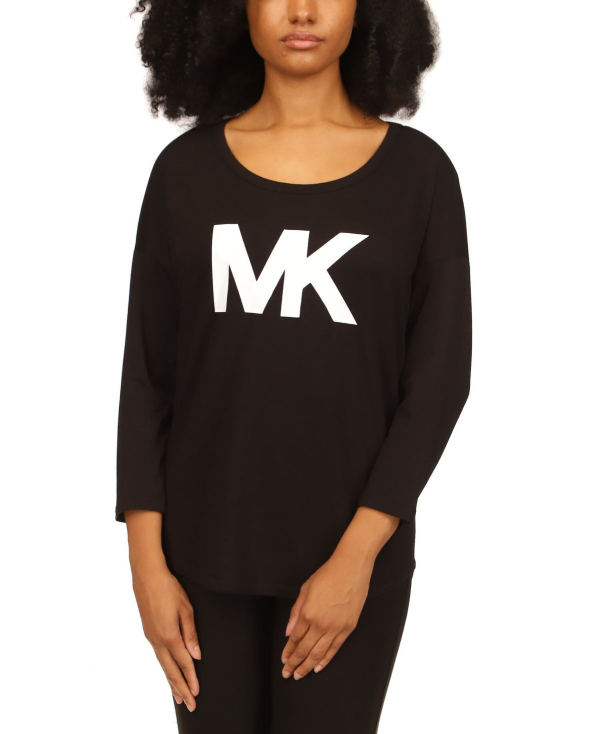 Michael Kors Women's Scoop Neck Logo T-Shirt Black Size Large