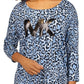 Michael Kors Women's Animal Print Logo T-Shirt Blue Size Large
