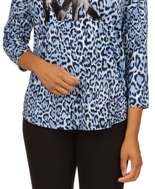 Michael Kors Women's Animal Print Logo T-Shirt Blue Size Large