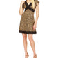 Michael Kors Women's Zippered Unlined Animal Print Flutter Sleeve V Neck Above The Knee Fit Flare Dress Brown Size X-Large