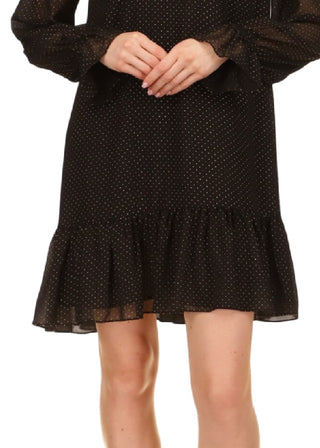 Michael Kors Women's Tie Neck Dewdrop Texture Dress Black Size Medium
