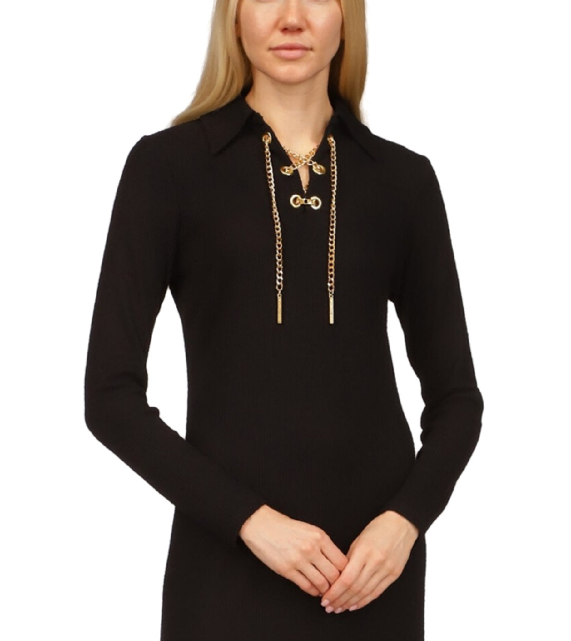 Michael Kors Women's Chain Lace Up Shift Dress Black Size Small