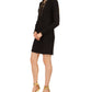 Michael Kors Women's Ribbed Logo Chain Lace Up Neck Long Sleeve Collared Short Shift Dress Black Size Medium