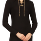Michael Kors Women's Ribbed Logo Chain Lace Up Neck Long Sleeve Collared Short Shift Dress Black Size Medium
