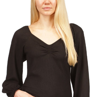 Michael Kors Women's Rouched Puff Sleeve Top Black Size Petite Medium