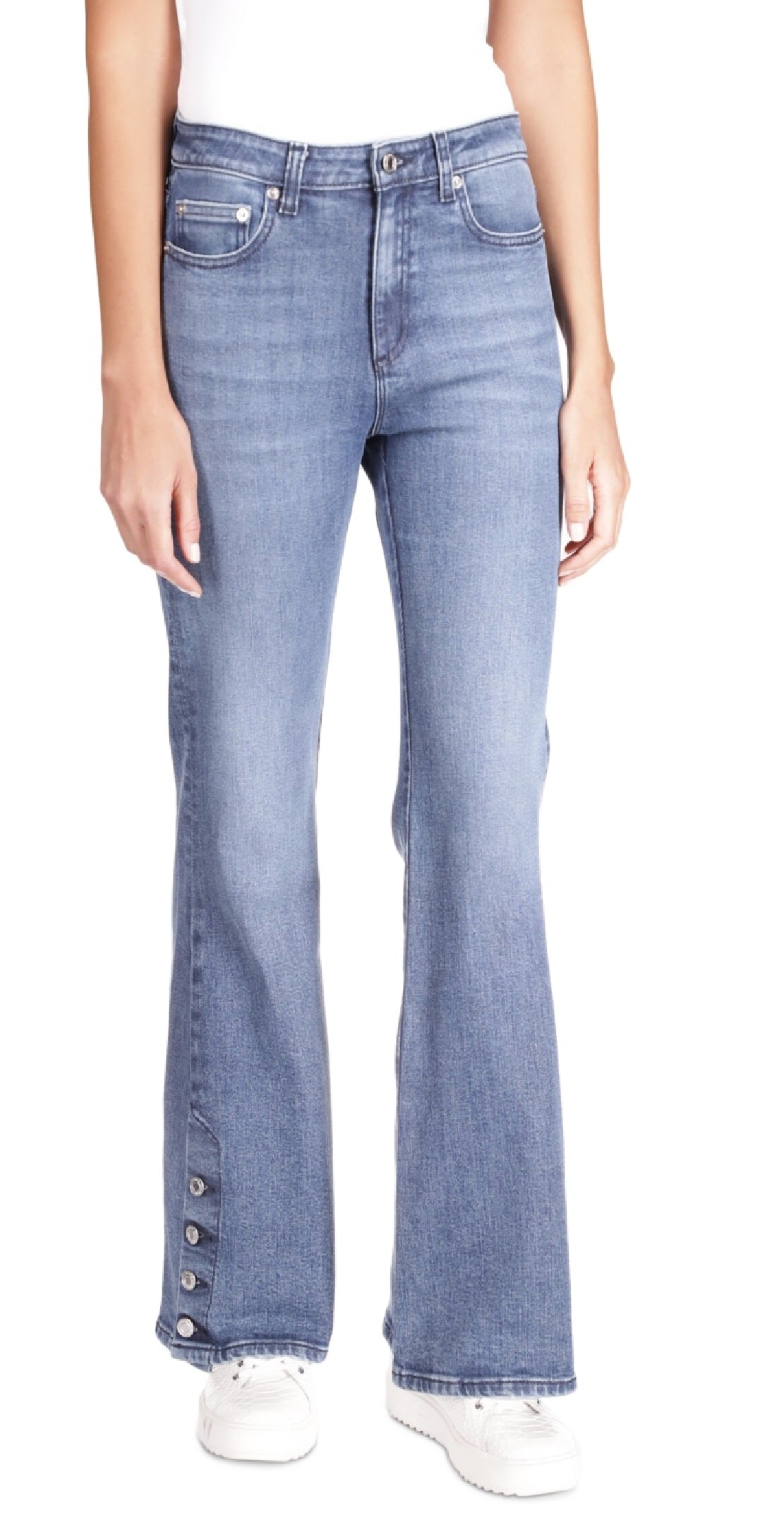 Michael Kors Women's Button Hem Flare Leg Denim Jeans Blue Size 10Petite
