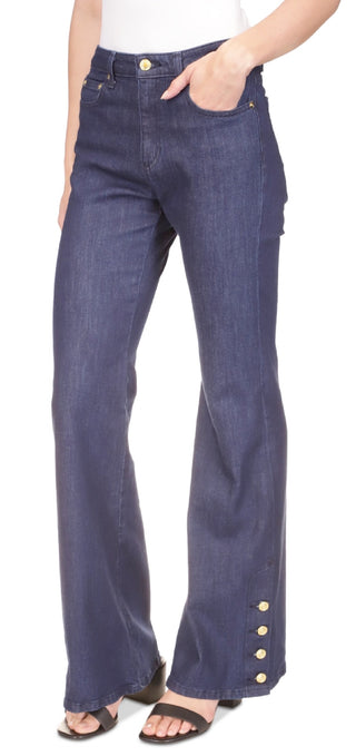 Michael Kors Women's Button Hem Flare Leg Denim Jeans Blue Size 12Petite