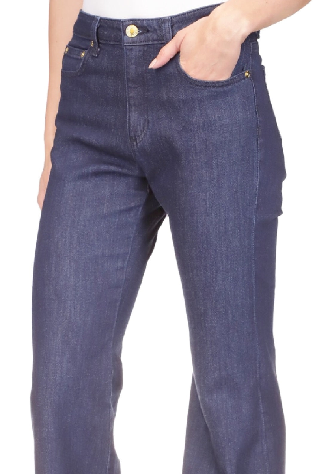 Michael Kors Women's Button Hem Flare Leg Denim Jeans Blue Size 12Petite