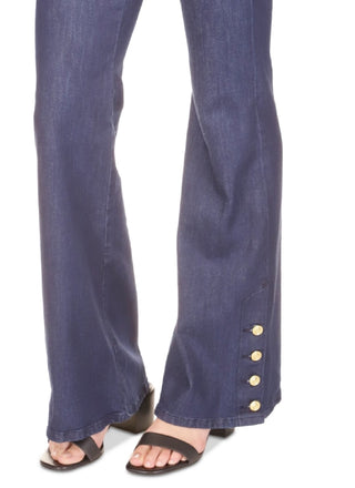 Michael Kors Women's Button Hem Flare Leg Denim Jeans Blue Size 12Petite