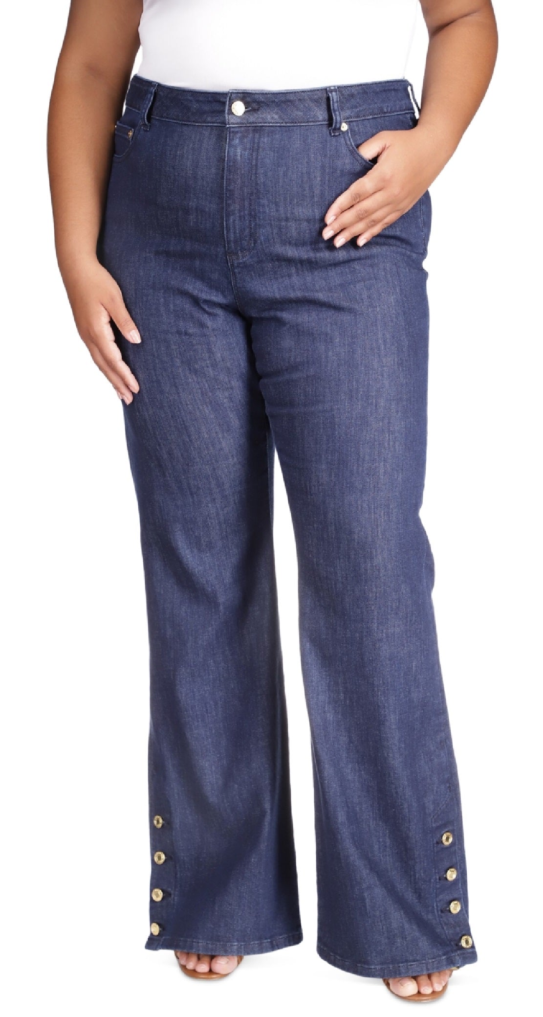 Michael Kors Women's Selma Button Hem Jeans Blue Size 18W