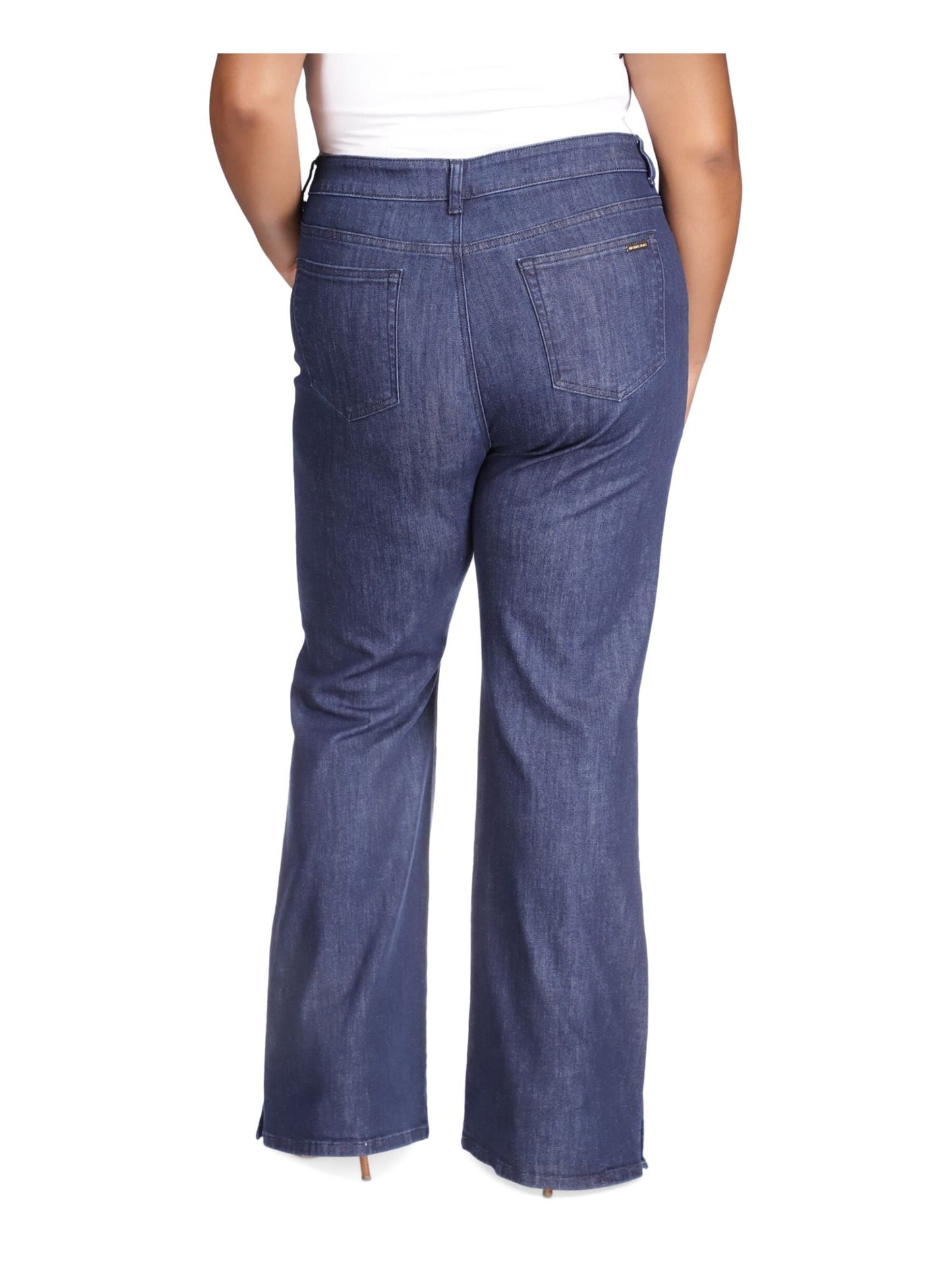 Michael Kors Women's Pocketed Zippered Flare Jeans Blue Size 24W