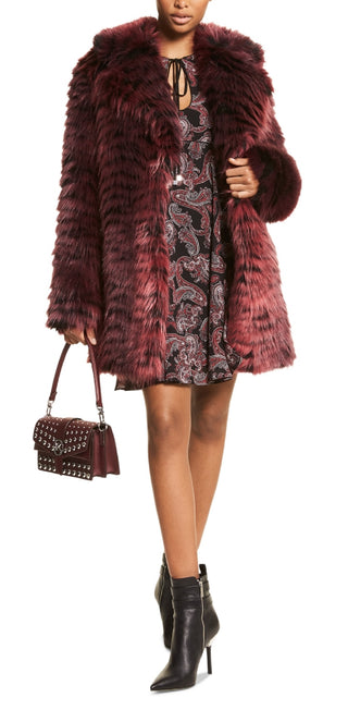 Michael Kors Women's Animal Print Faux Fur Coat Red Size Small