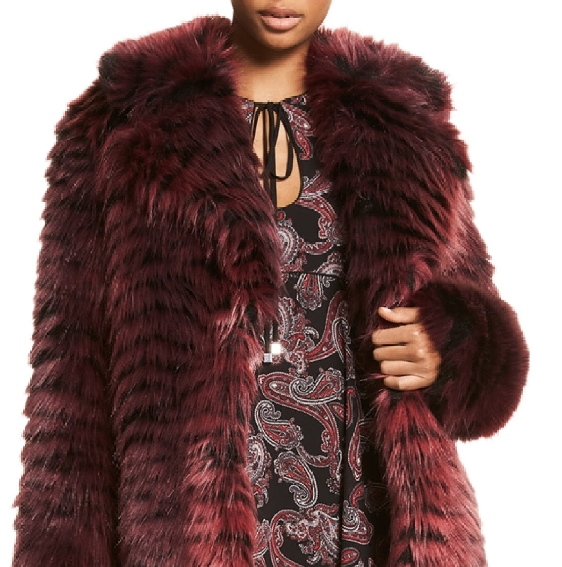 Michael Kors Women's Animal Print Faux Fur Coat Red Size Small