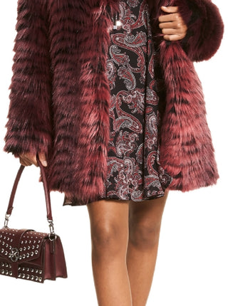 Michael Kors Women's Animal Print Faux Fur Coat Red Size Small