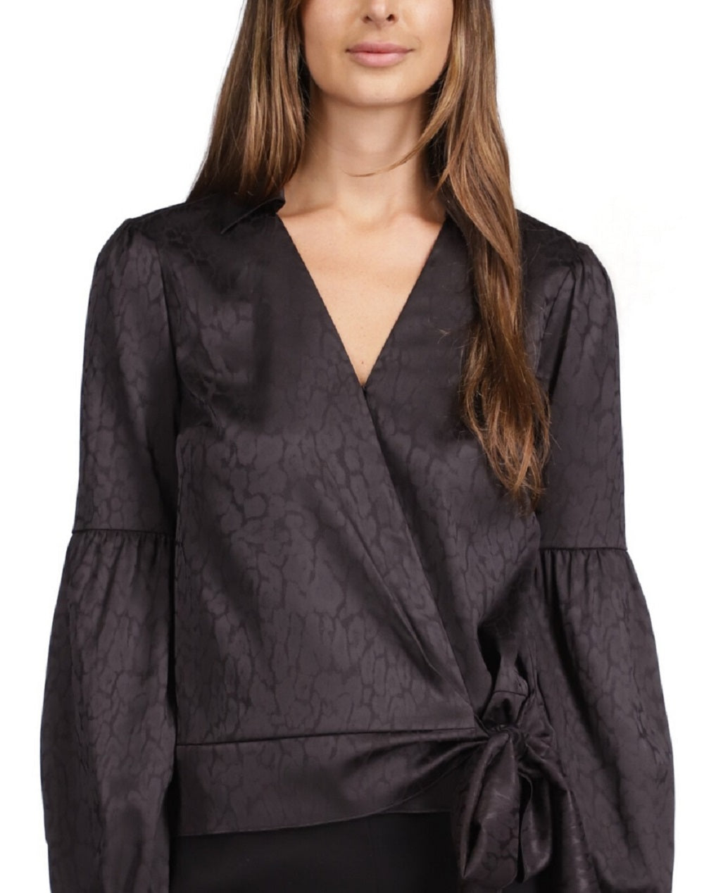 Michael Kors Women's Cheetah Print Faux Wrap Top Black Size X-Small
