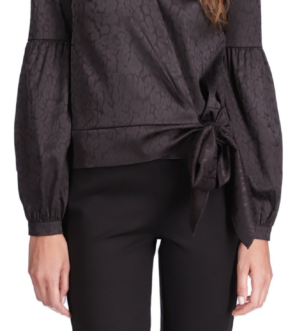 Michael Kors Women's Cheetah Print Faux Wrap Top Black Size X-Small