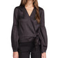 Michael Kors Women's Cheetah Print Faux Wrap Top Black Size X-Small