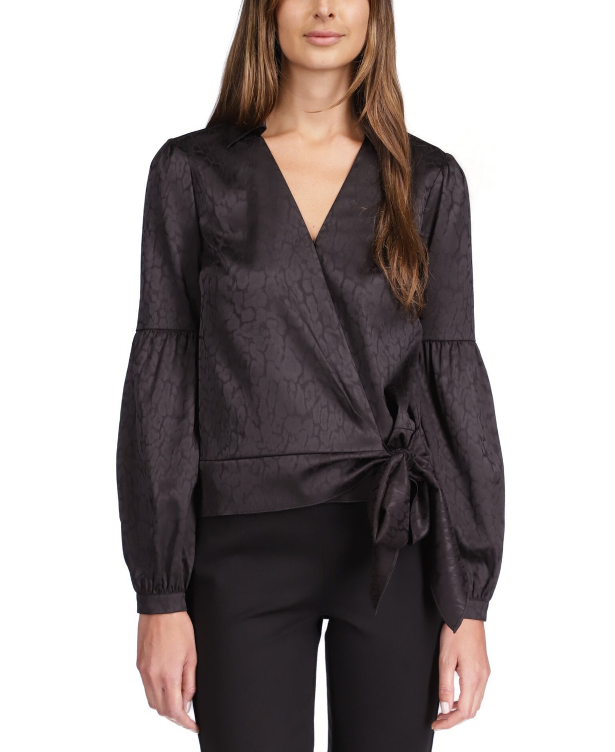 Michael Kors Women's Cheetah Print Faux Wrap Top Black Size X-Small