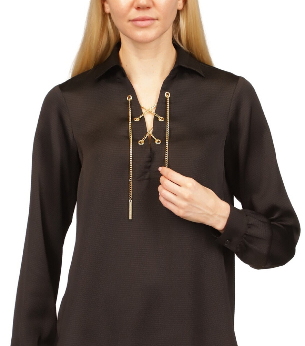 Michael Kors Women's Lace Up Chain Top Black Size X-Large