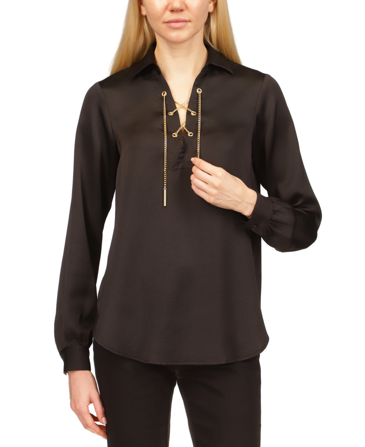 Michael Kors Women's Lace Up Chain Top Black Size X-Large