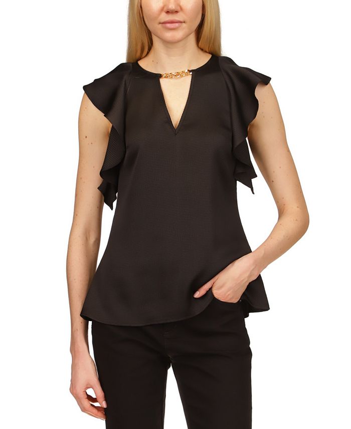 Michael Kors Women's Satin Ruffled Chain Top Black Size Large