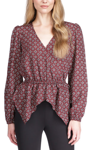 Michael Kors Women's Foulard Print Handkerchief Hem Top Red Size X-Large