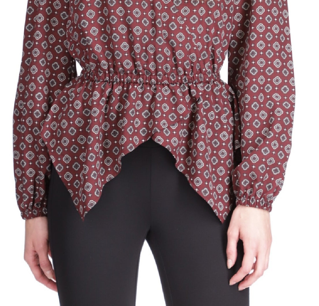 Michael Kors Women's Foulard Print Handkerchief Hem Top Red Size X-Large