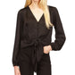 Michael Kors Women's Animal Jacquard Tie Front Shirt Black Size Large