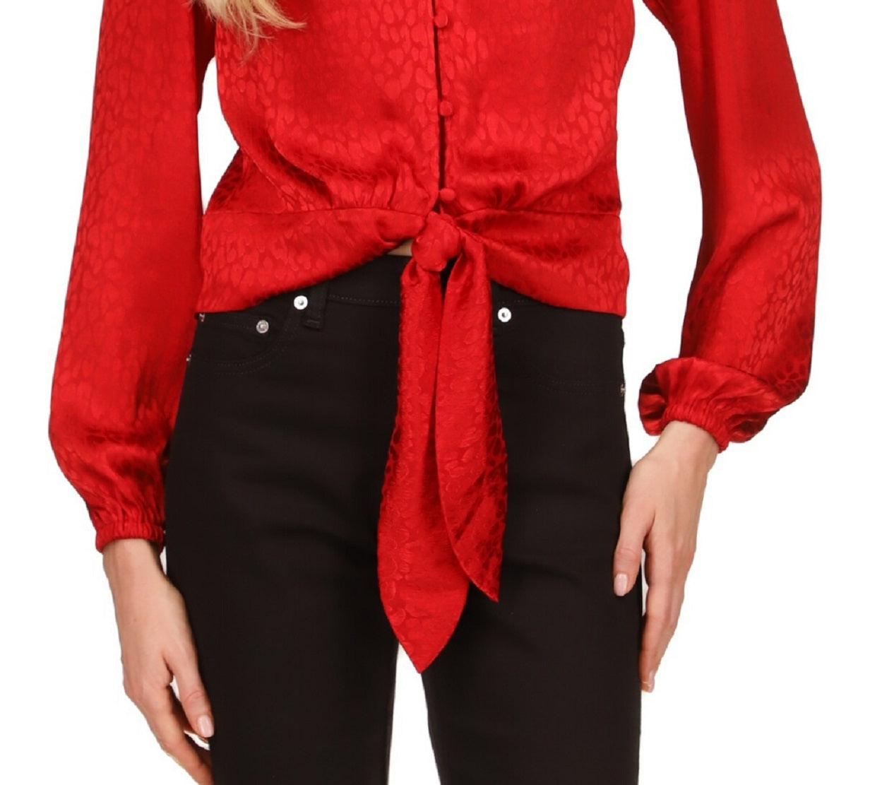 Michael Kors Women's Jacquard Animal Print Tie Top Red Size XX-Small