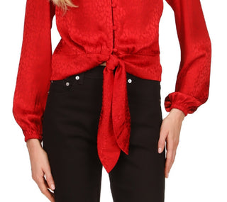 Michael Kors Women's Jacquard Animal Print Tie Top Red Size XX-Small