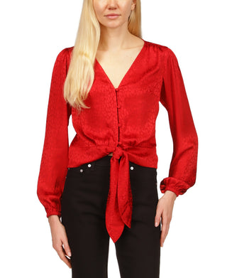 Michael Kors Women's Jacquard Animal Print Tie Top Red Size XX-Small