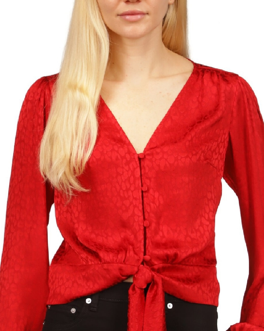 Michael Kors Women's Jacquard Animal Print Tie Top Red Size Small