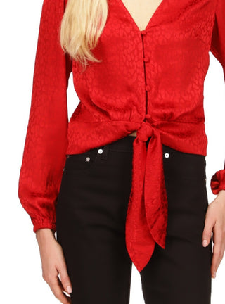 Michael Kors Women's Jacquard Animal Print Tie Top Red Size Small