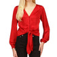 Michael Kors Women's Jacquard Animal Print Tie Top Red Size Medium