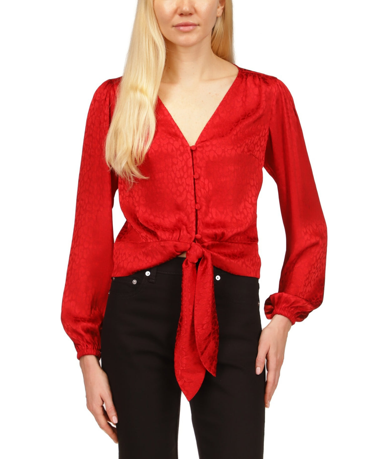 Michael Kors Women's Jacquard Animal Print Tie Top Red Size Medium