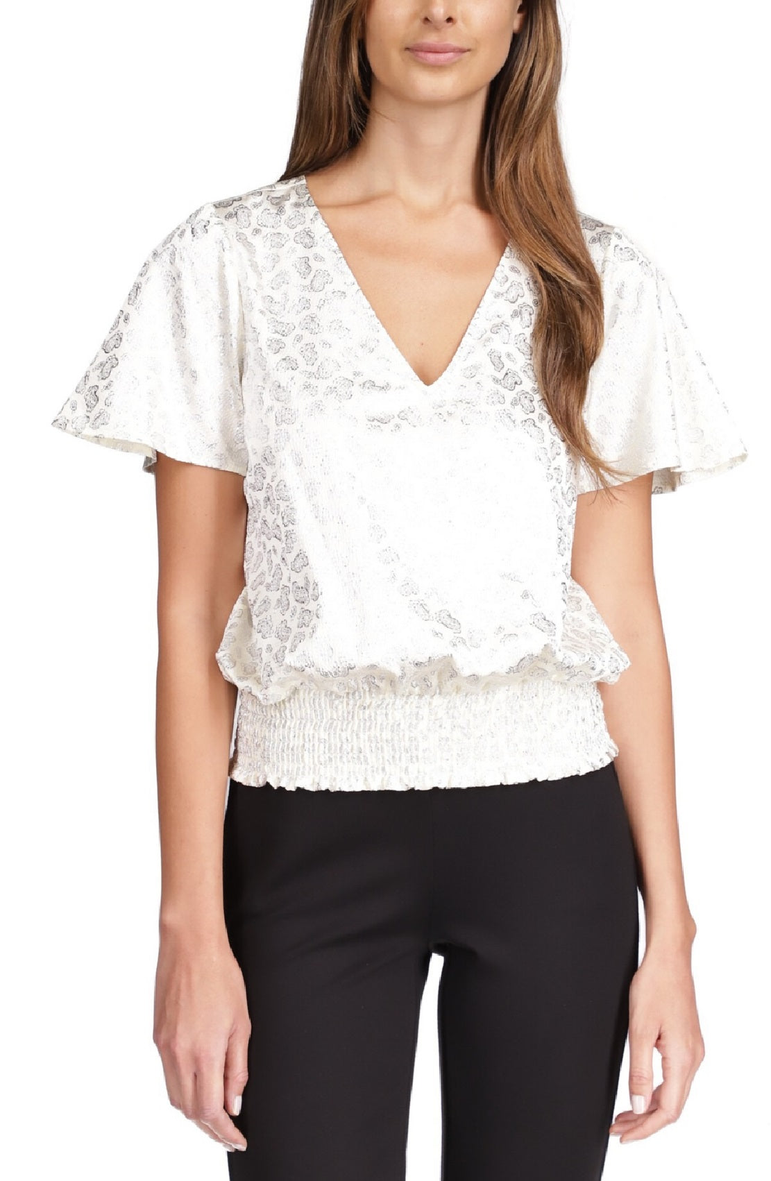 Michael Kors Women's Metallic Paisley Smocked Blouse Brown Size Medium