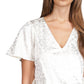 Michael Kors Women's Metallic Paisley Smocked Blouse Brown Size Medium