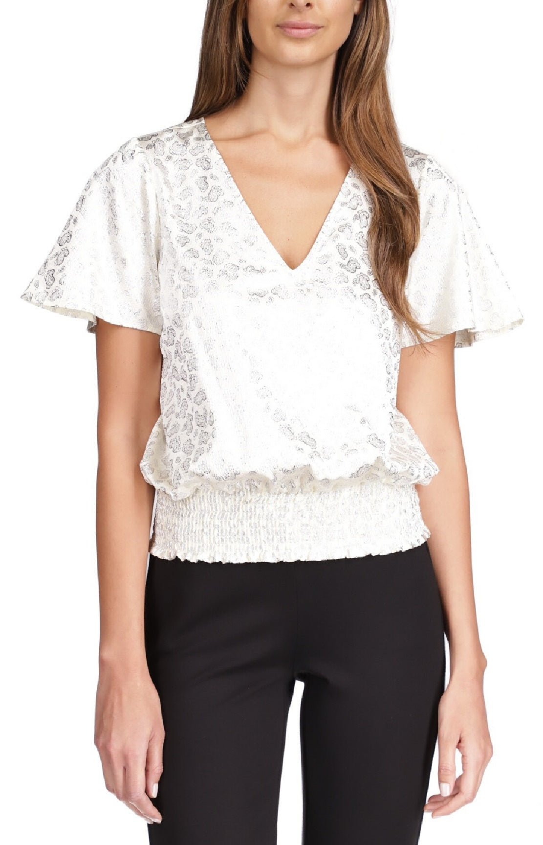 Michael Kors Women's Metallic Paisley Smocked Blouse Brown Size Large