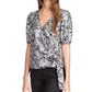 Michael Kors Women's Metallic Paisley Wrap Top Black Size Large
