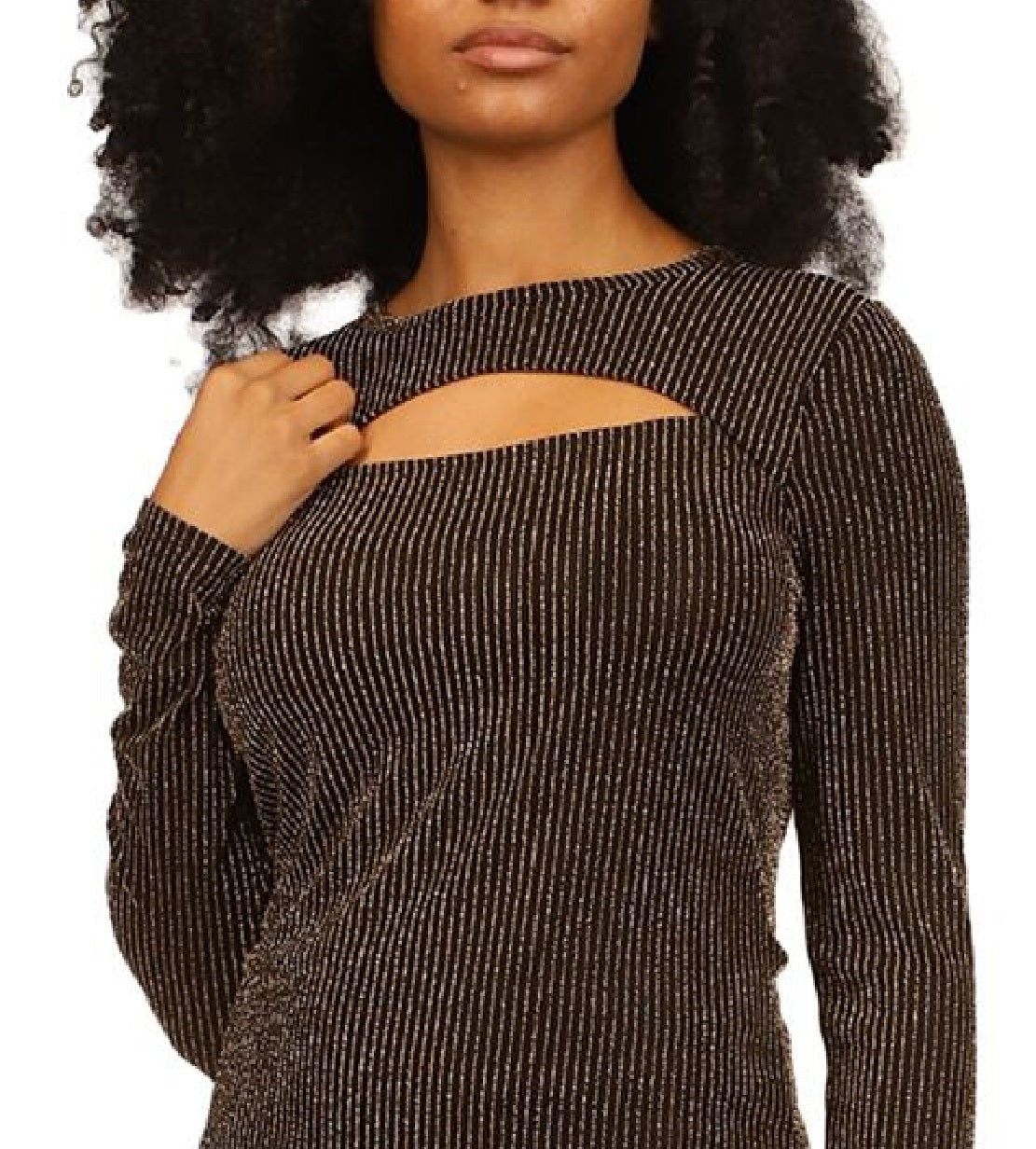 Michael Kors Women's Sparkle Cutout Long Sleeve Top Gray