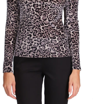 Michael Kors Women's Printed Velvet Chain Cold Shoulder Top Gray Size Large