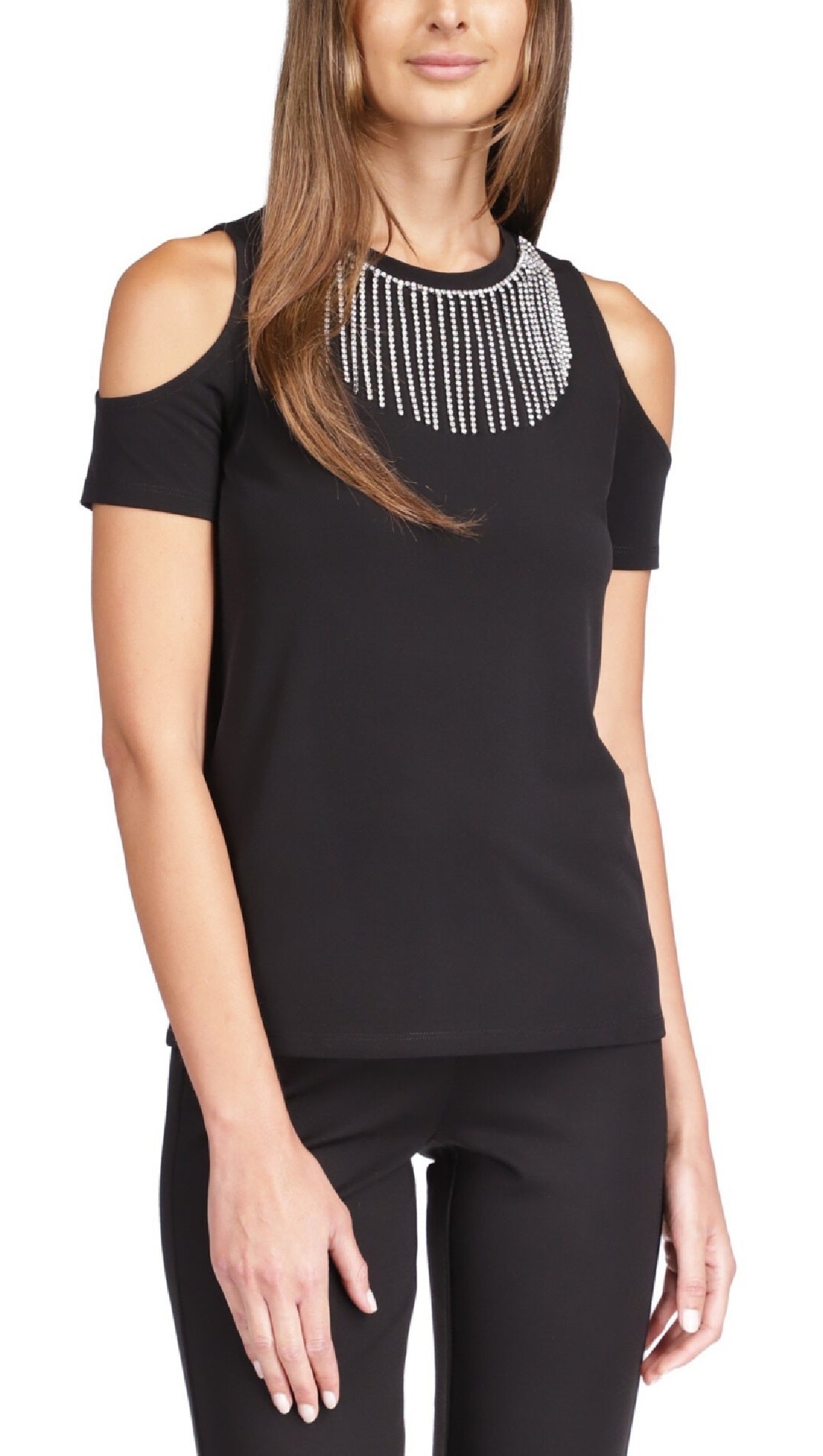 Michael Kors Women's Rhinestone Cold Shoulder Top Black Size Medium