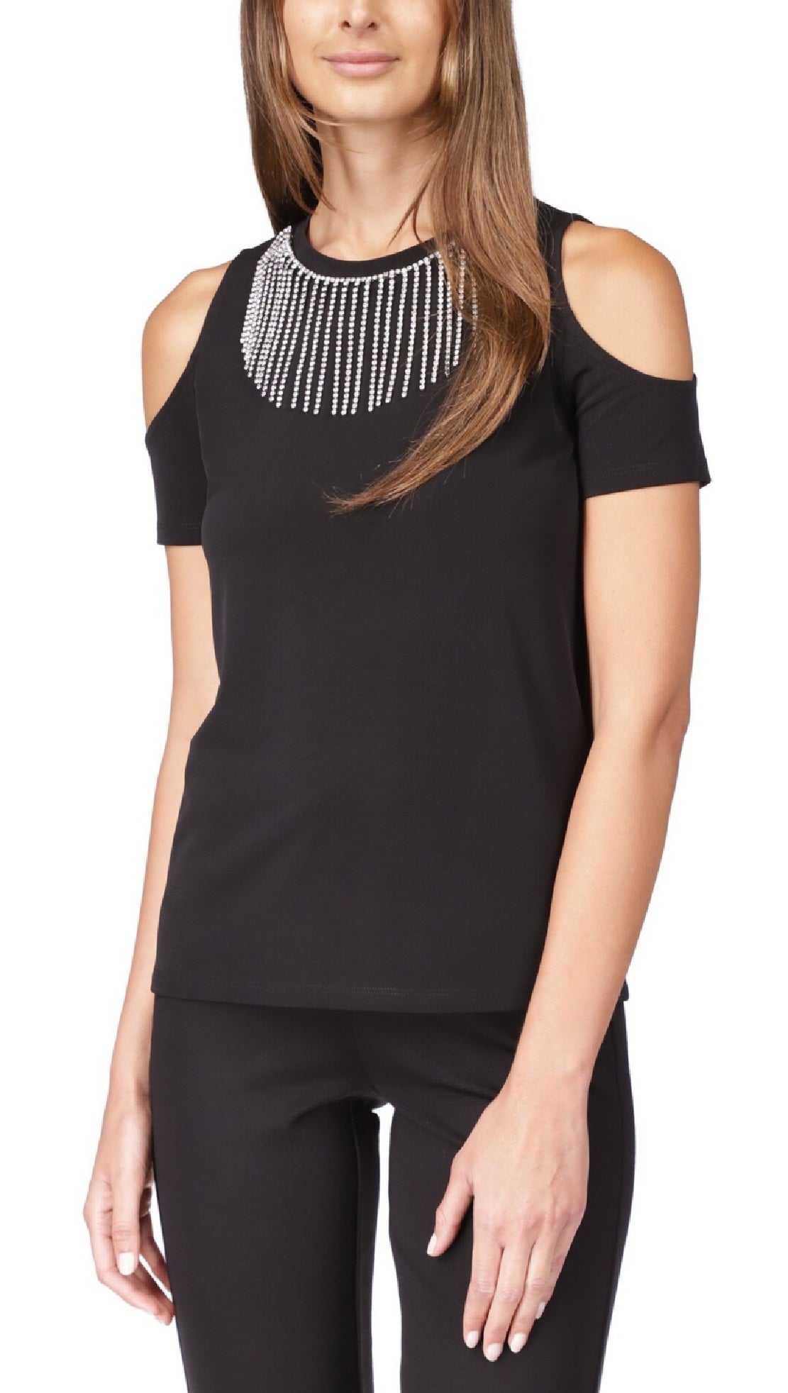 Michael Kors Women's Rhinestone Cold Shoulder Top Black Size Medium