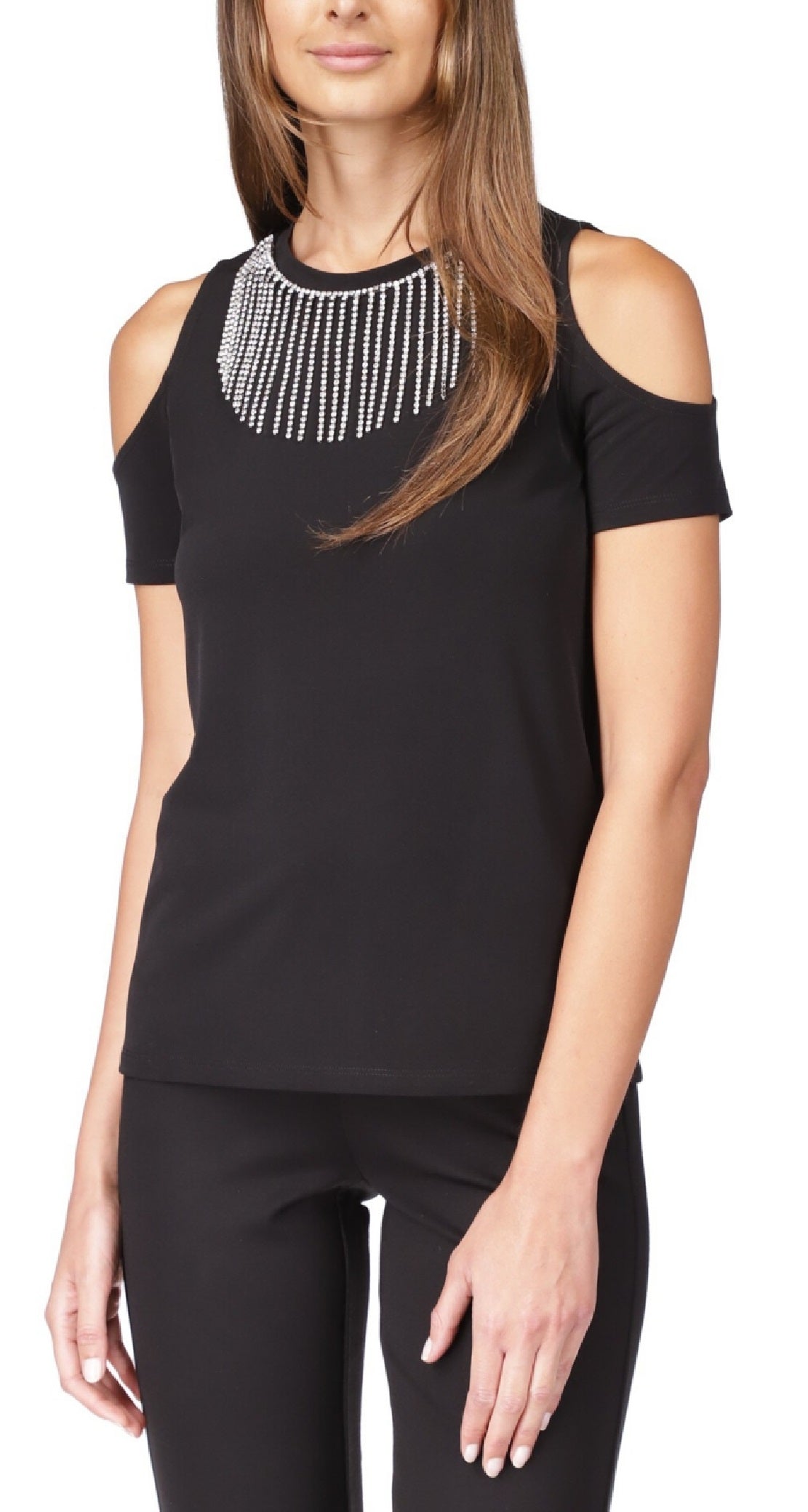 Michael Kors Women's Rhinestone Cold Shoulder Top Black Size X-Large