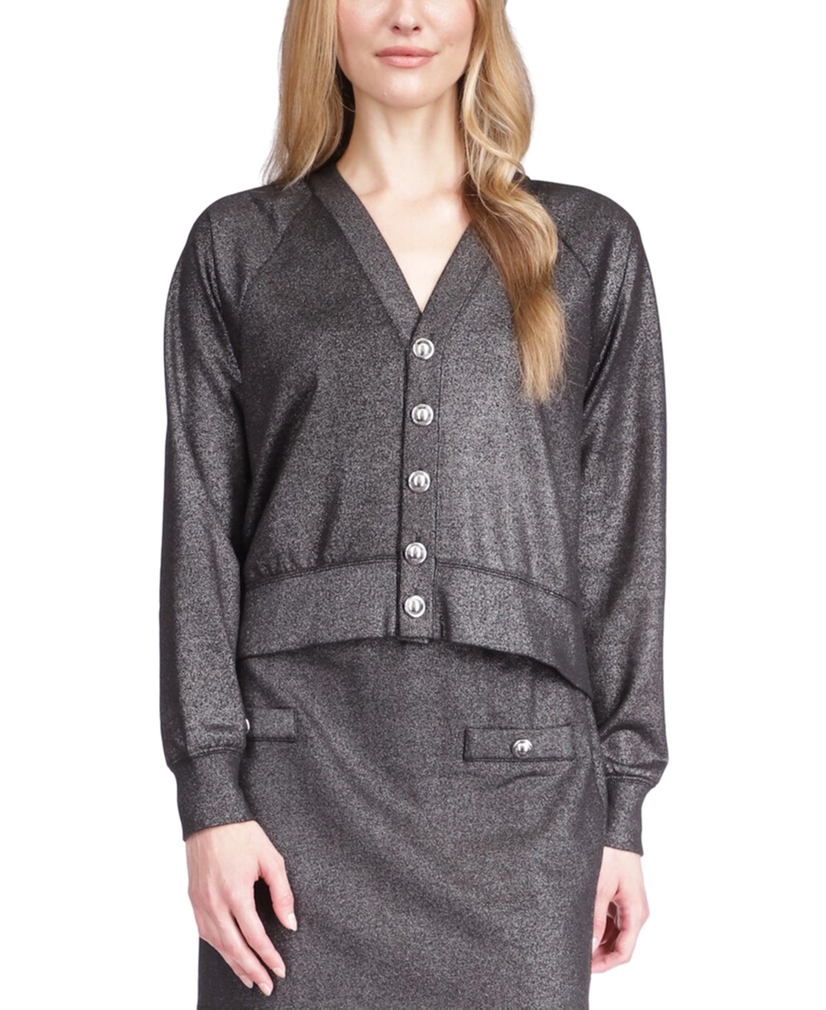 Michael Kors Women's Shimmer Button Cardigan Black Size X-Large