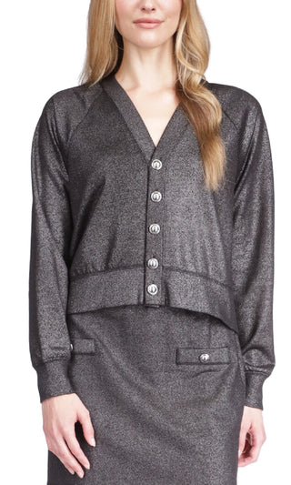 Michael Kors Women's Shimmer Button Cardigan Black Size XX-Large