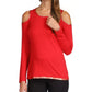 Michael Kors Women's Cold Shoulder Long Sleeve Scoop Neck Top Red Size XX-Large