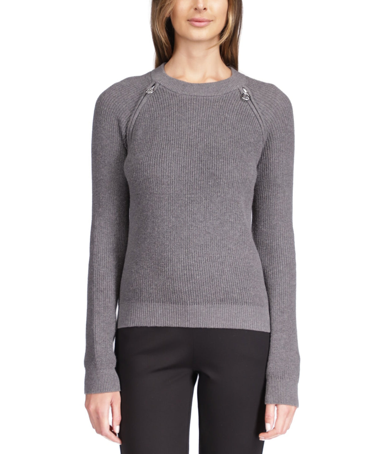 Michael Kors Women's Shaker Knit Zip Sweater Gray Size Small